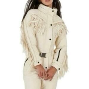 Stunning ivory Fringe skiing outfit SzM winter snow wear snowboard ski wear